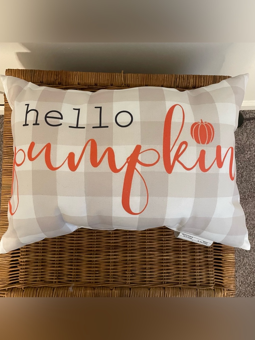 Hello Pumpkin Fall/Thanksgiving Buffalo Plaid Throw Pillow